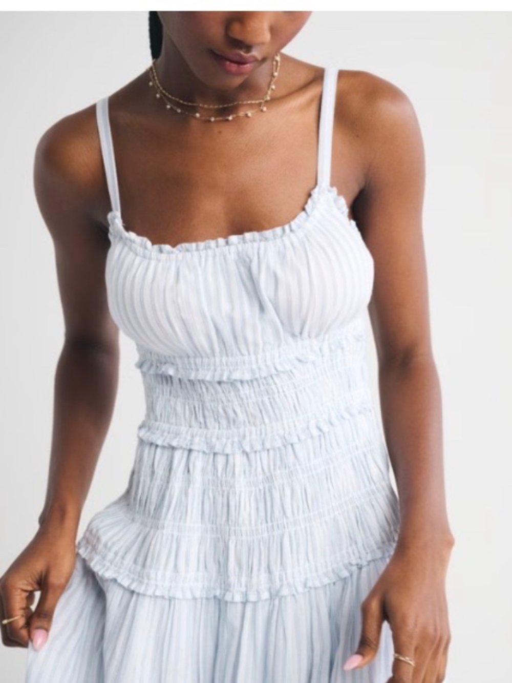 Abercrombie & Fitch Bra-Free Smocked Drop Waist Maxi Dress Blue Stripe NWT SZ S - Picture 4 of 11